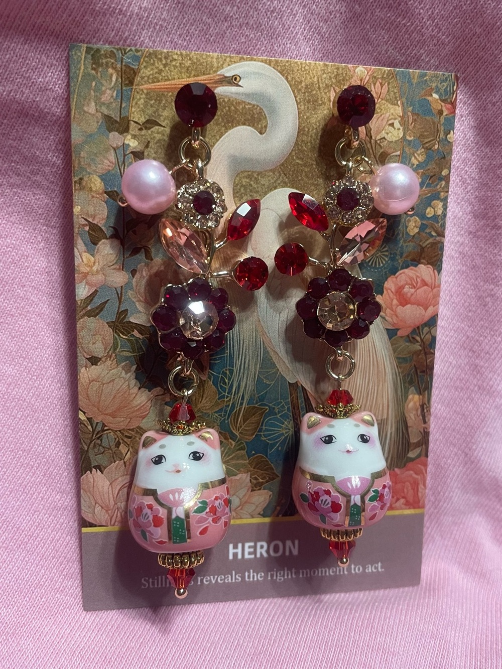 Glamorous Cute Pink Lucky Cat Kawaii Earrings - Picture 3 of 7